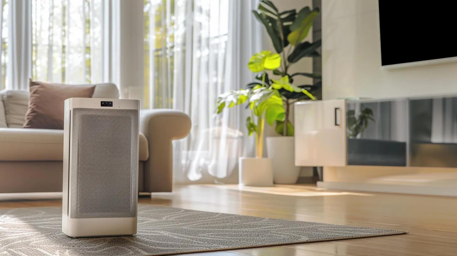 Whole-home air purifier system in a modern living room enhancing indoor air quality