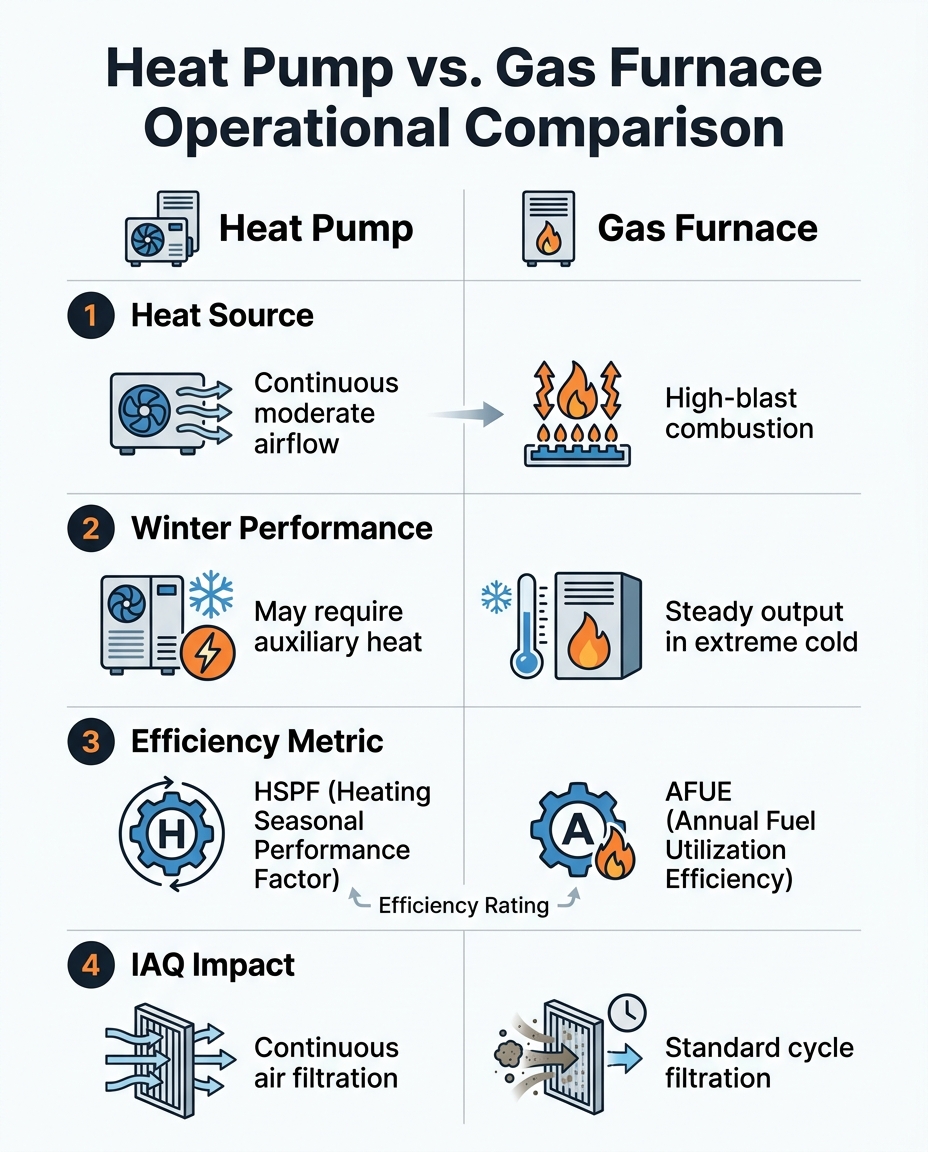Heat Pump vs. Gas Furnace Operational Comparison