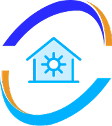 Solar home energy logo with curved blue and orange circular design
