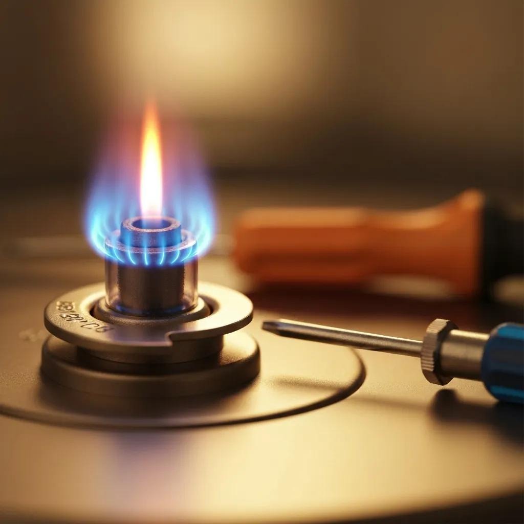 Close-up of a steady blue furnace pilot flame — dependable home heating in Phoenix and Sun City