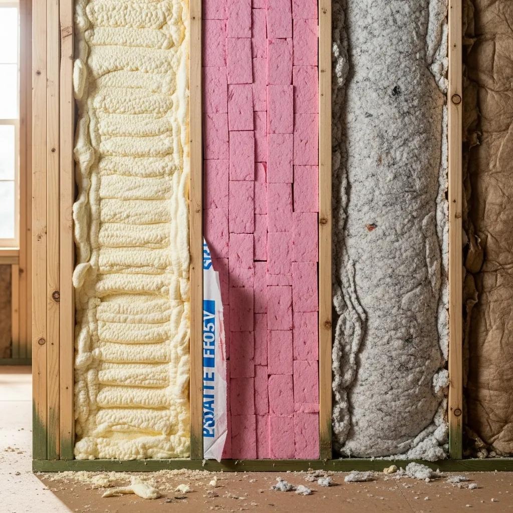 Comparison of spray foam, fiberglass, and cellulose insulation materials