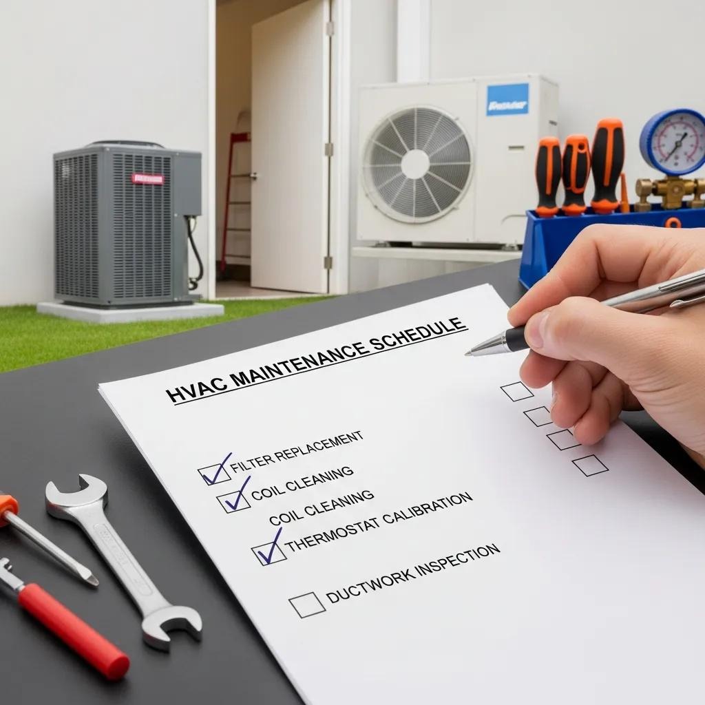 Close-up of HVAC maintenance checklist with tasks being marked off