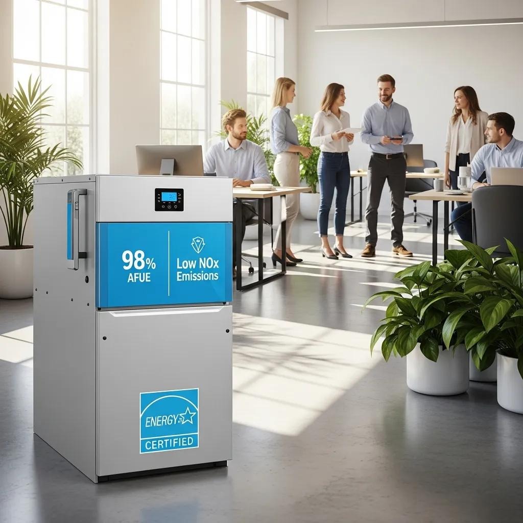 Modern, energy-efficient commercial furnace installed in a business setting