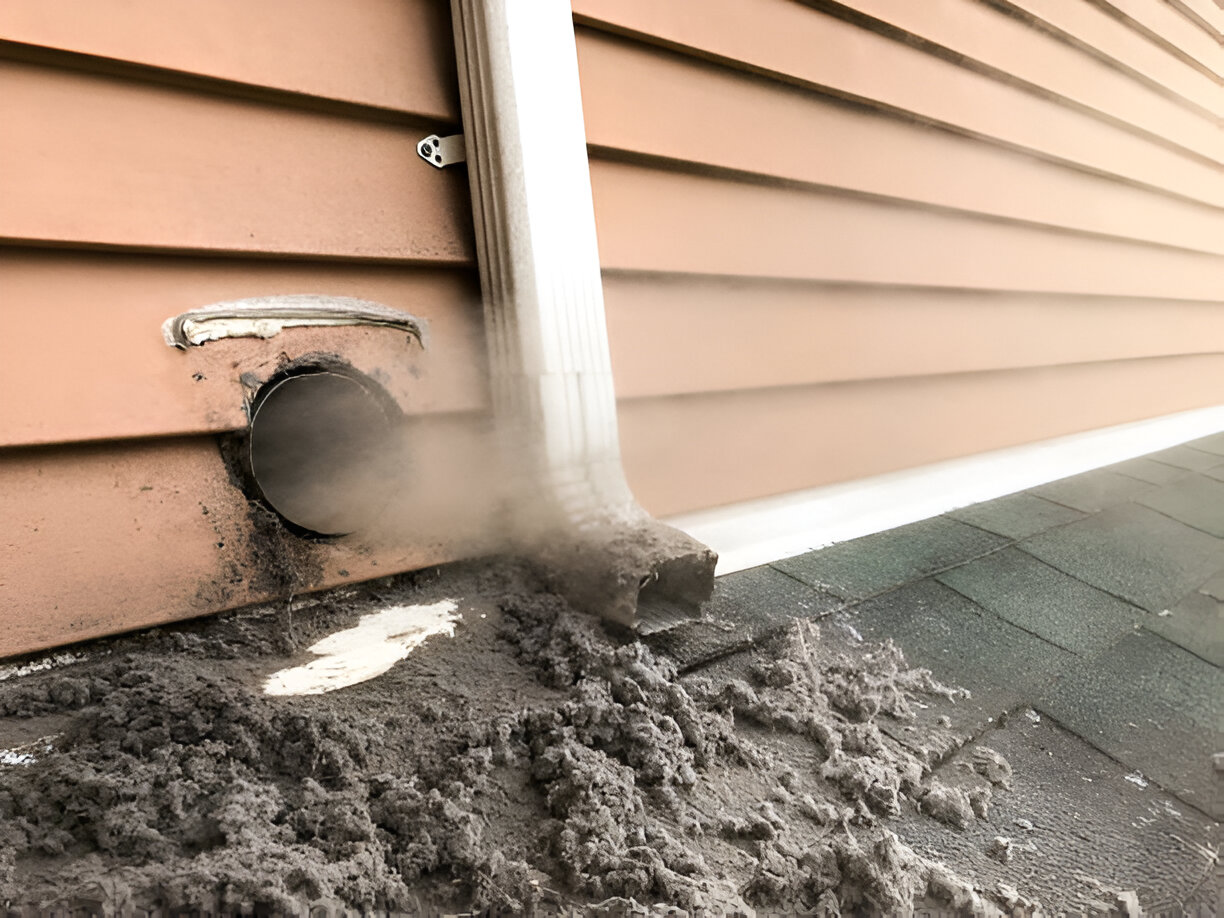Dryer vent exhaust blowing out large clump of lint and dust