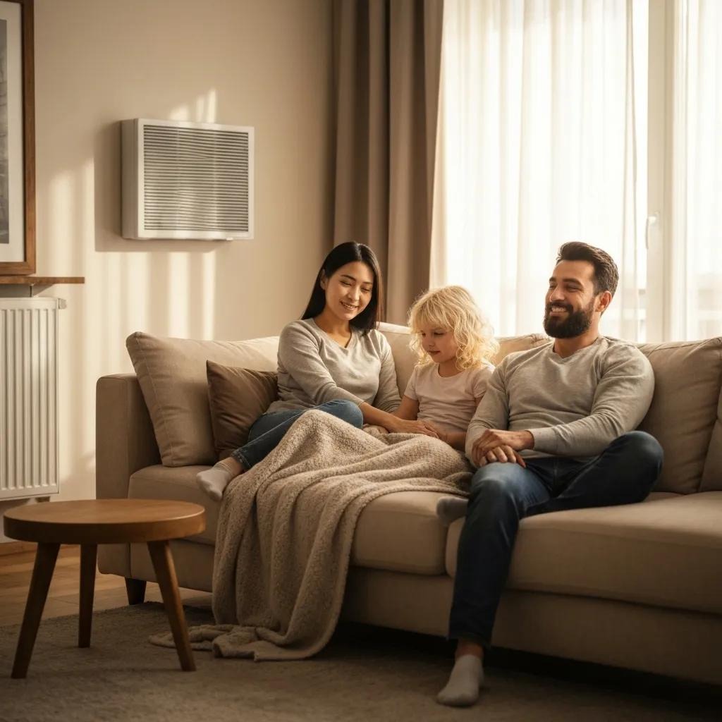 Cozy home interior with a modern heating system, illustrating comfort and safety