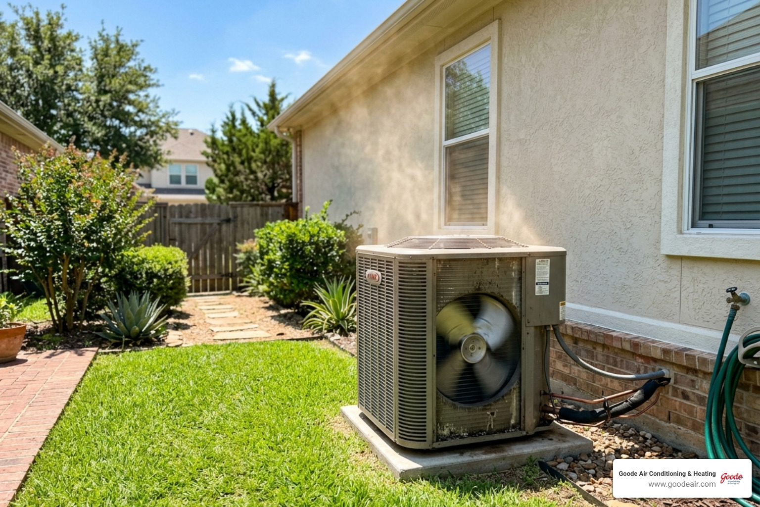 AC unit outside a Texas home in summer heat - how long does an ac system last in texas