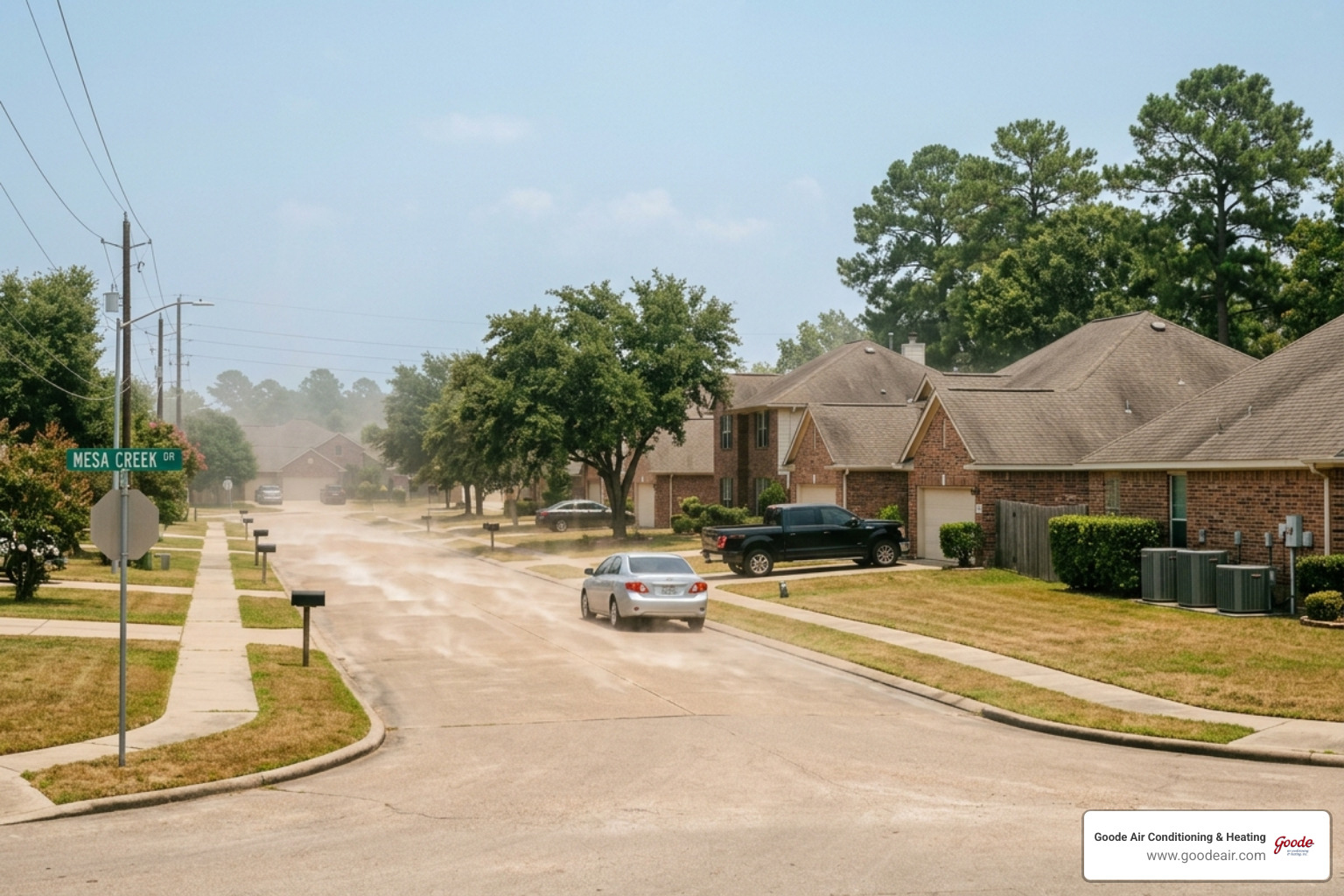 Southeast Texas neighborhood under summer haze with heat shimmer and humidity - how southeast texas climate affects your