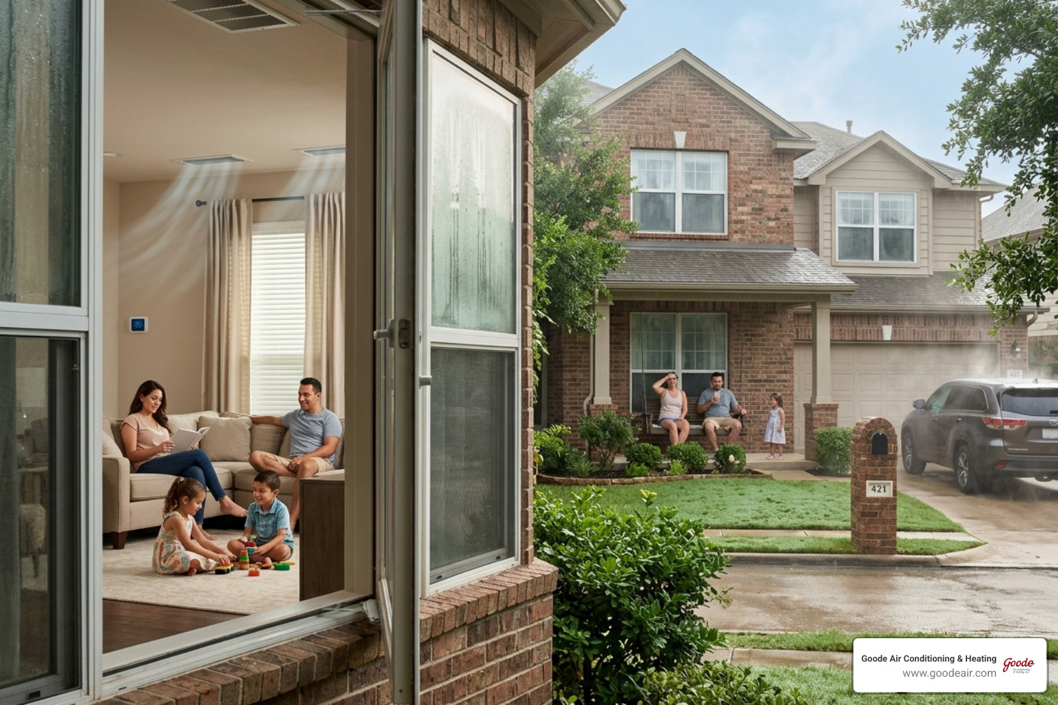 humid Texas summer day with visible moisture and indoor cooling comfort - how humidity affects your ac performance