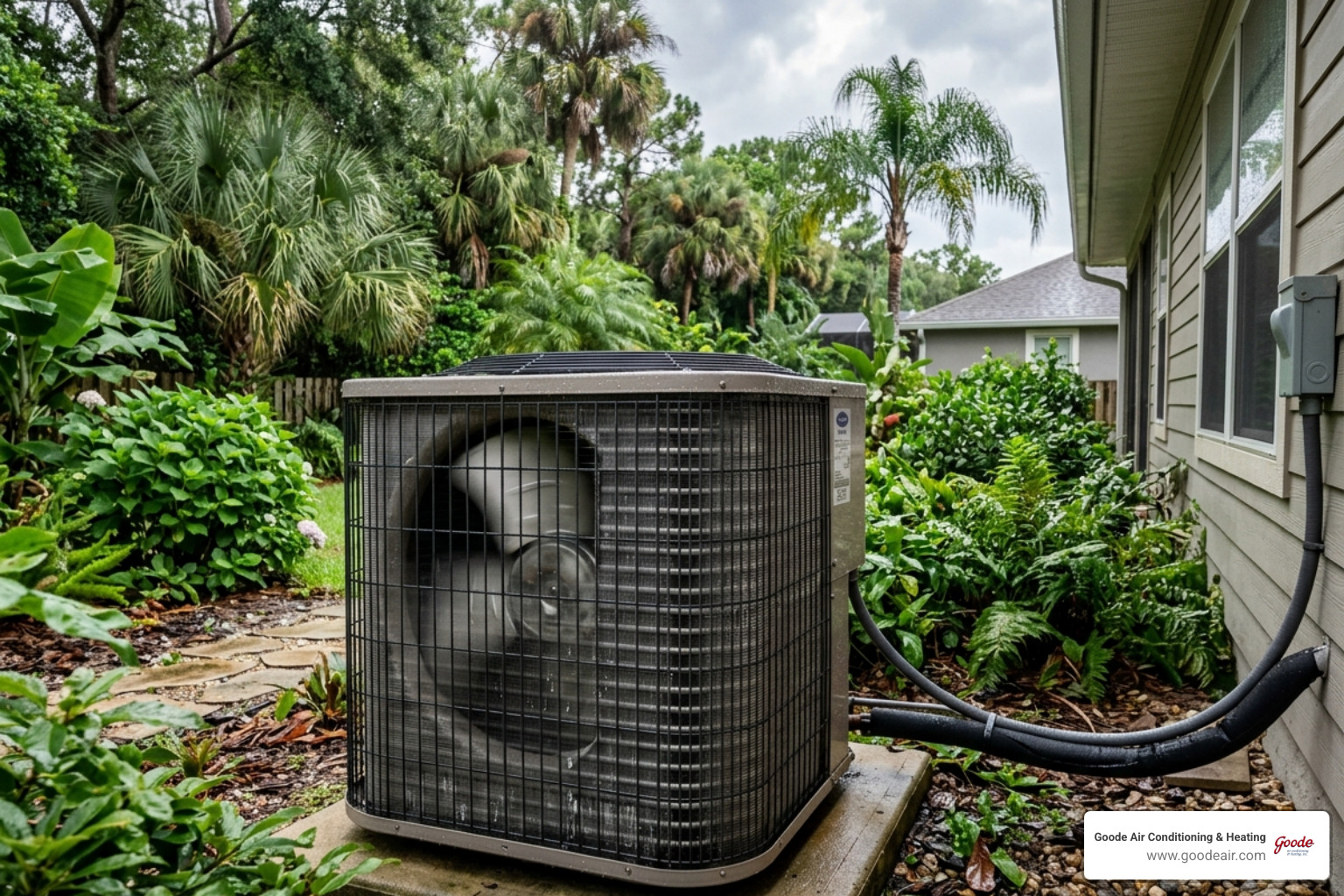 HVAC system in humid climate with moisture condensation on outdoor unit - average lifespan of an hvac system in humid
