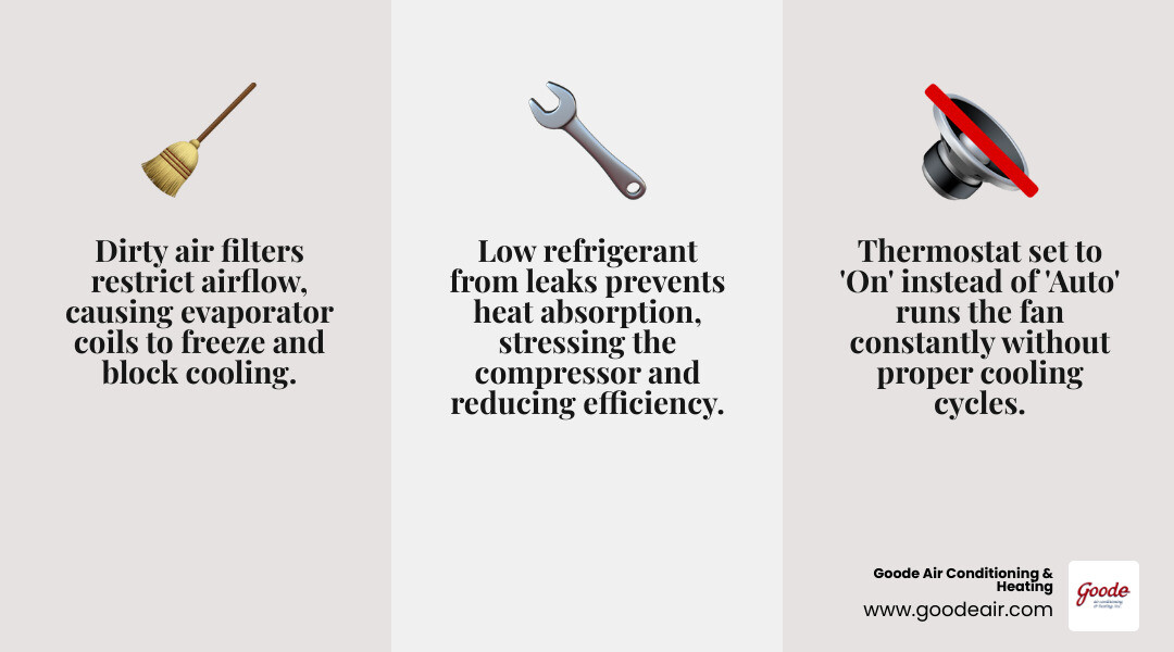 Infographic showing common reasons an AC runs but does not cool a home - why is my ac running but not cooling infographic Infographic showing common reasons an AC runs but does not cool a home - why is my ac running but not cooling infographic
