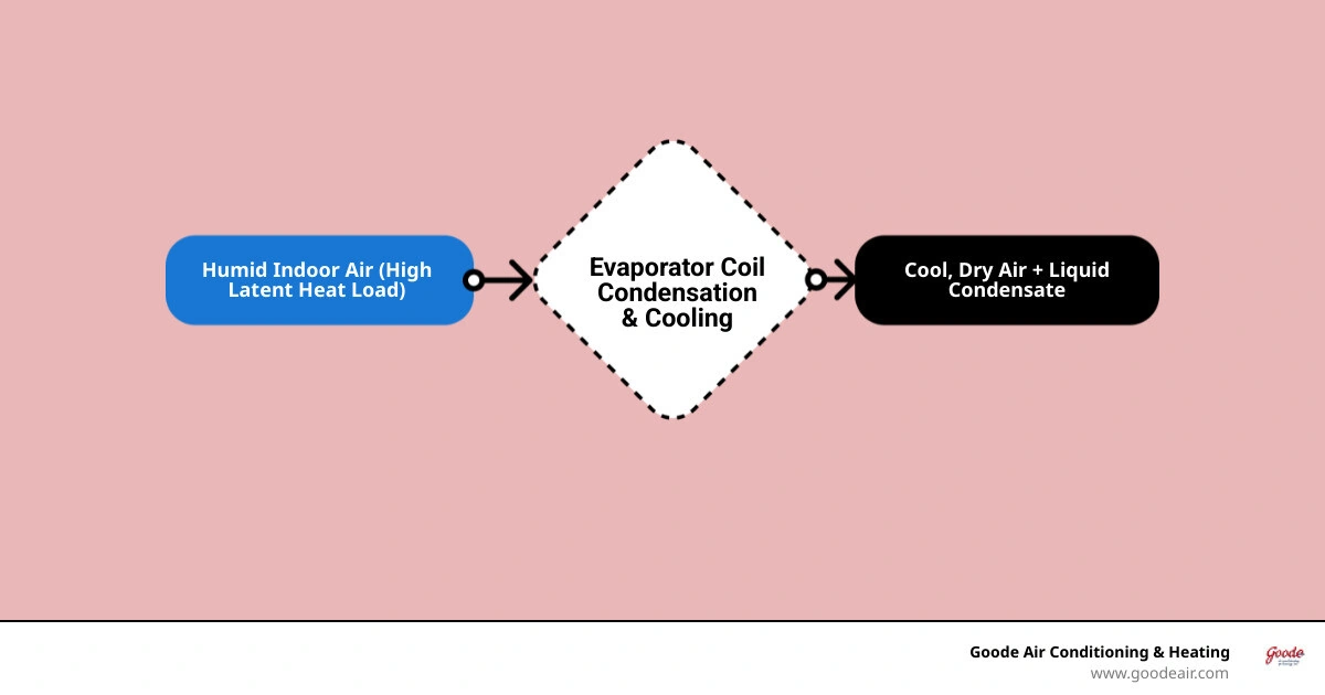 Infographic showing HVAC dehumidification process and humidity-adjusted maintenance schedule for humid climates - how Infographic showing HVAC dehumidification process and humidity-adjusted maintenance schedule for humid climates - how