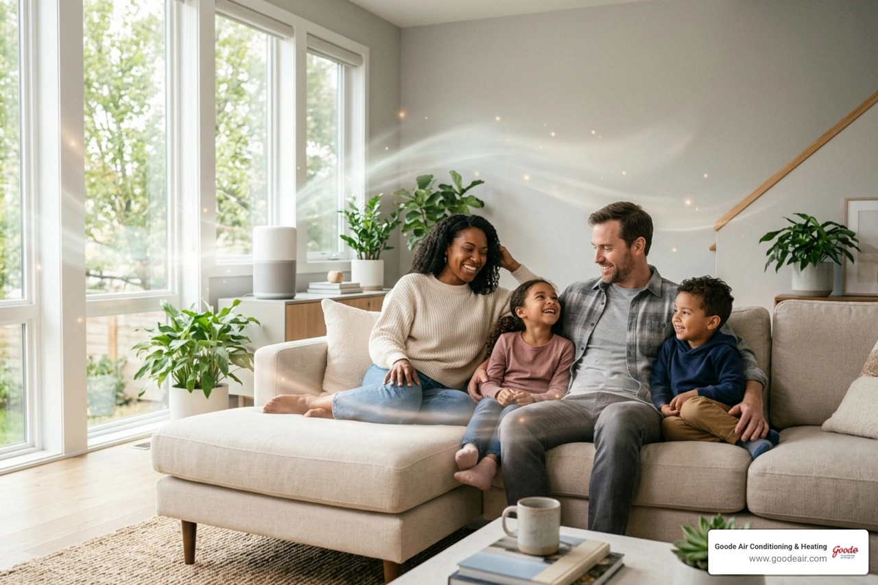 family enjoying clean air in a modern home with visible comfort and wellness - new hvac benefits beyond comfort