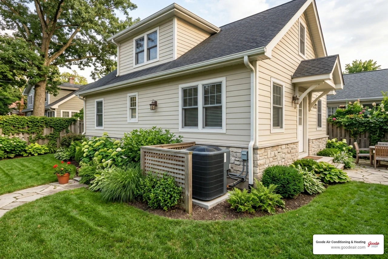 heat pump installed in residential yard - heat pump advantages over traditional hvac