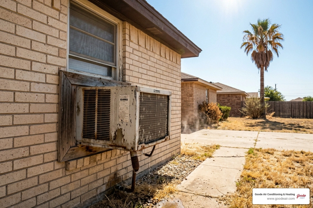 old AC unit outside a Texas home in scorching summer heat - is it worth fixing an old ac in texas heat