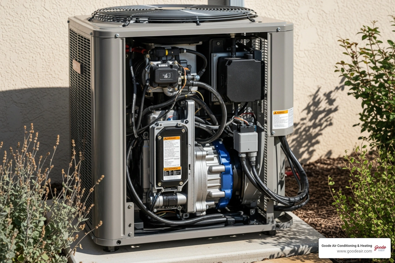 A detailed view of a modern variable-speed HVAC compressor showing advanced internal components