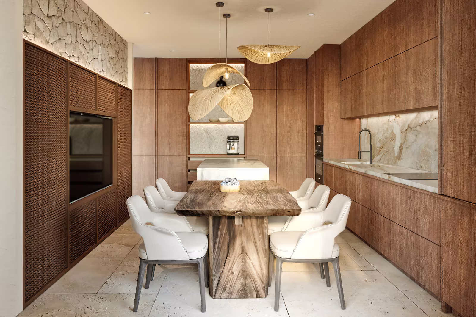 2 Bedroom Penthouse at Azure Paje: dining room with a solid wood table and walnut kitchen
