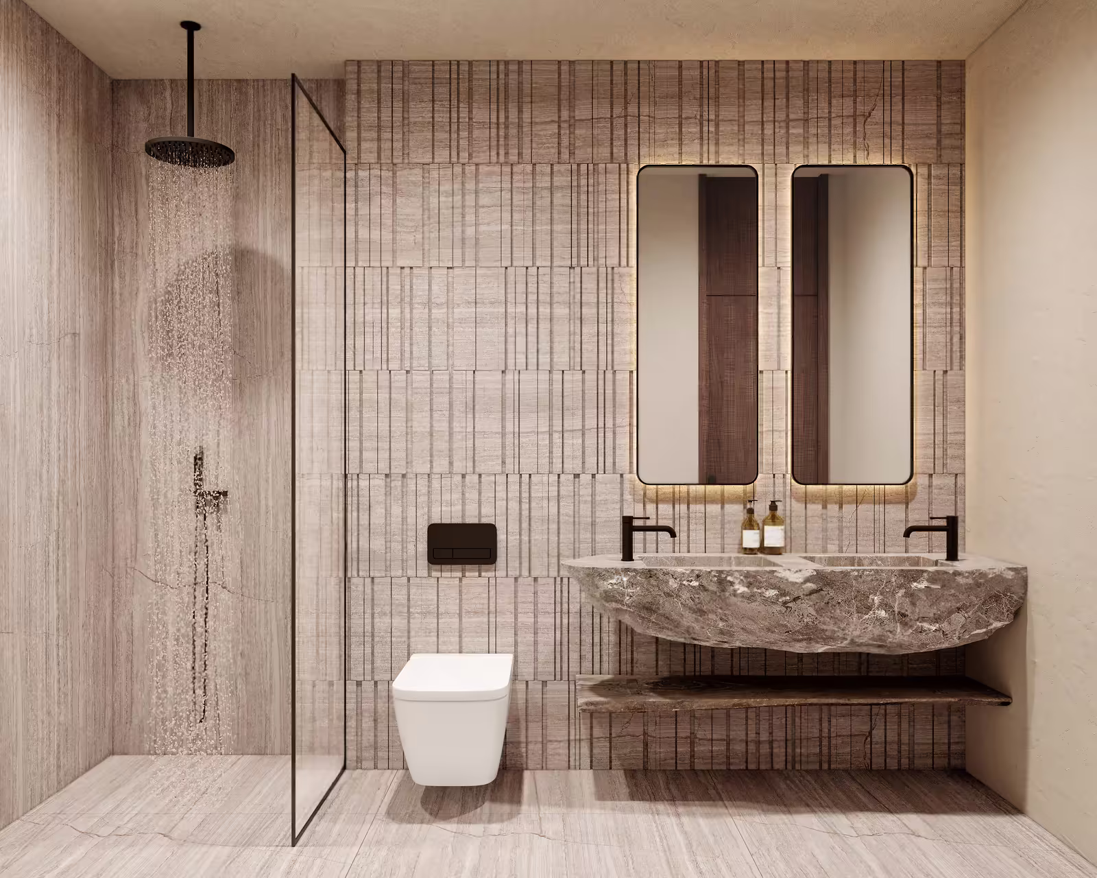 Trophy Penthouse at Azure Paje: master bathroom with a walk-in shower and double vanity