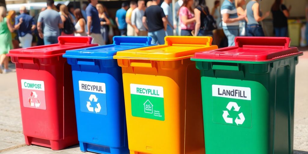 Waste sorting bins at outdoor event