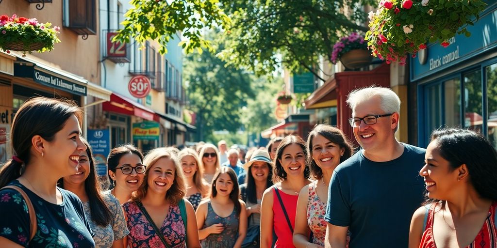 Diverse group of happy locals.