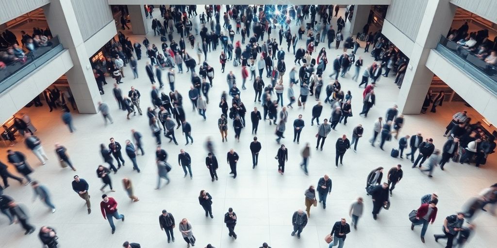 Aerial view of a smoothly flowing, large crowd.