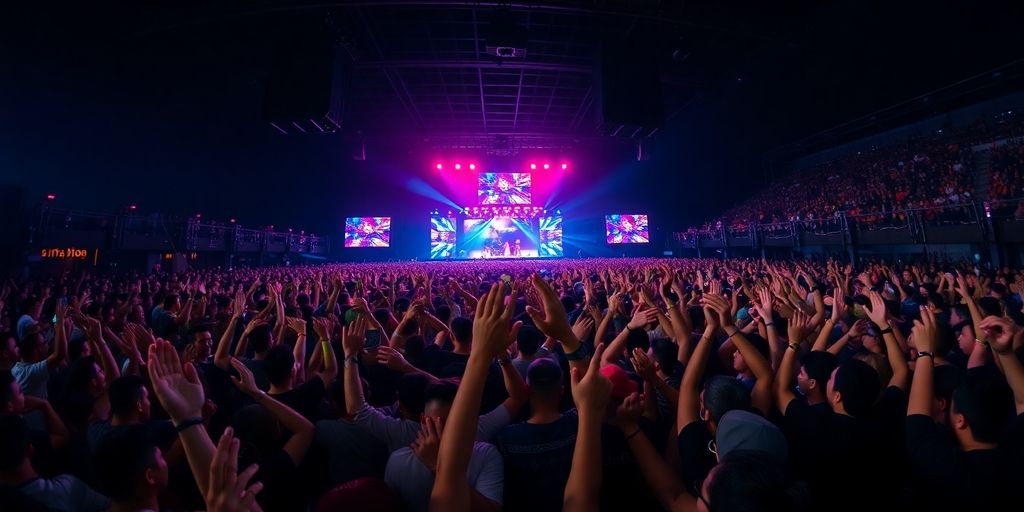 Indonesian concert with diverse, energetic crowd.