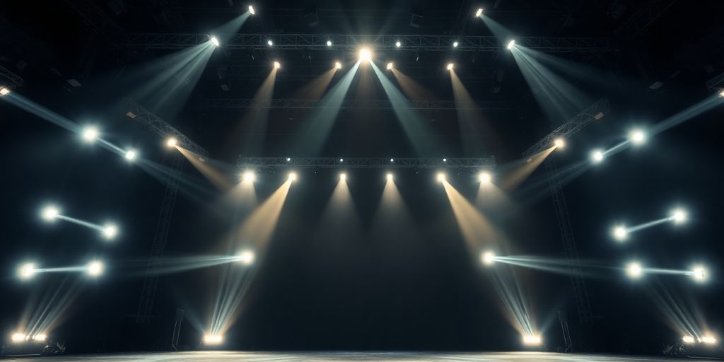 Concert stage with vibrant lights.