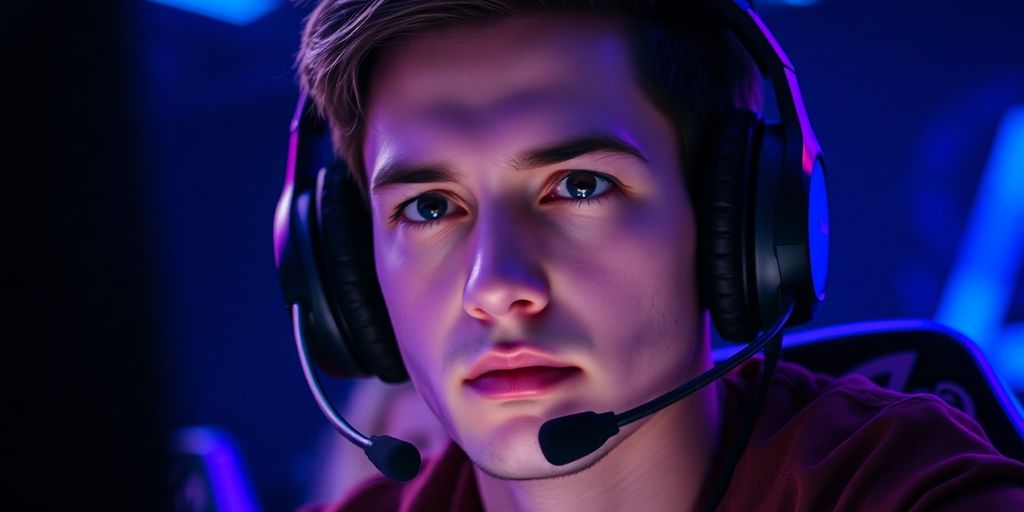 Esports player on stage with bright lights