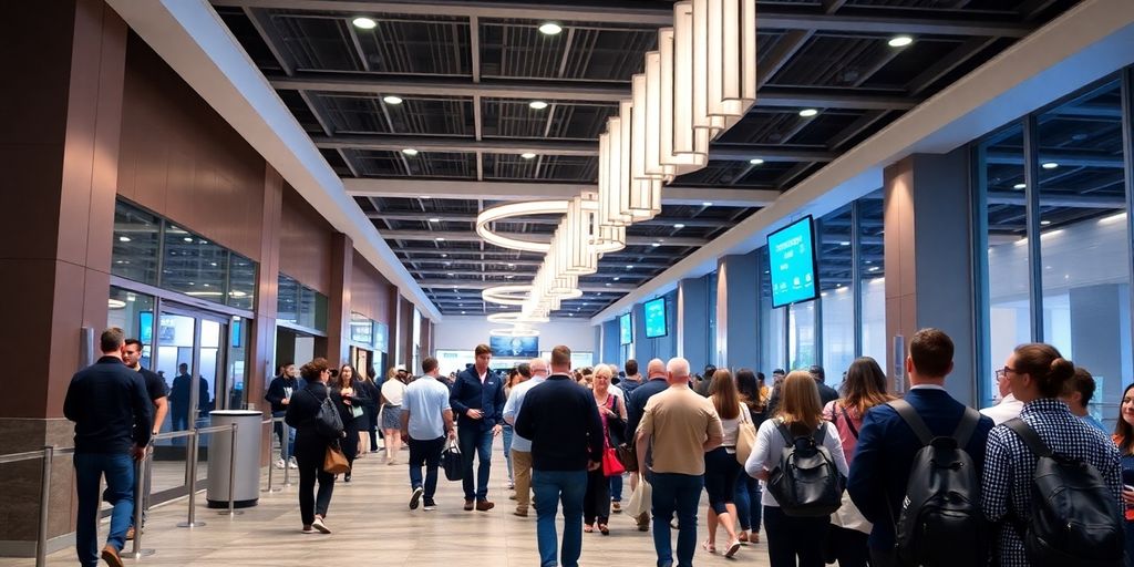 People efficiently checking in at an event.