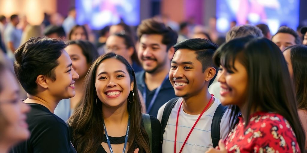 Engaged attendees interacting at a vibrant event.