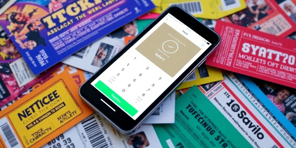 Event tickets and digital payment icons.