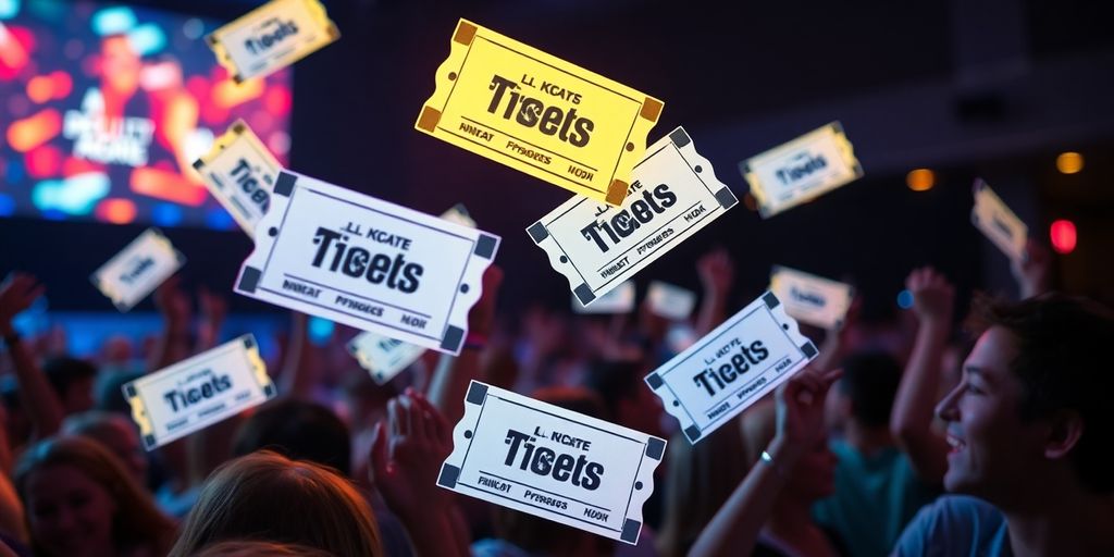 Online ticket sales graphics with vibrant event visuals.
