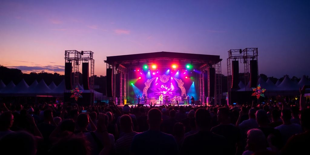Crowd enjoying a vibrant music festival.
