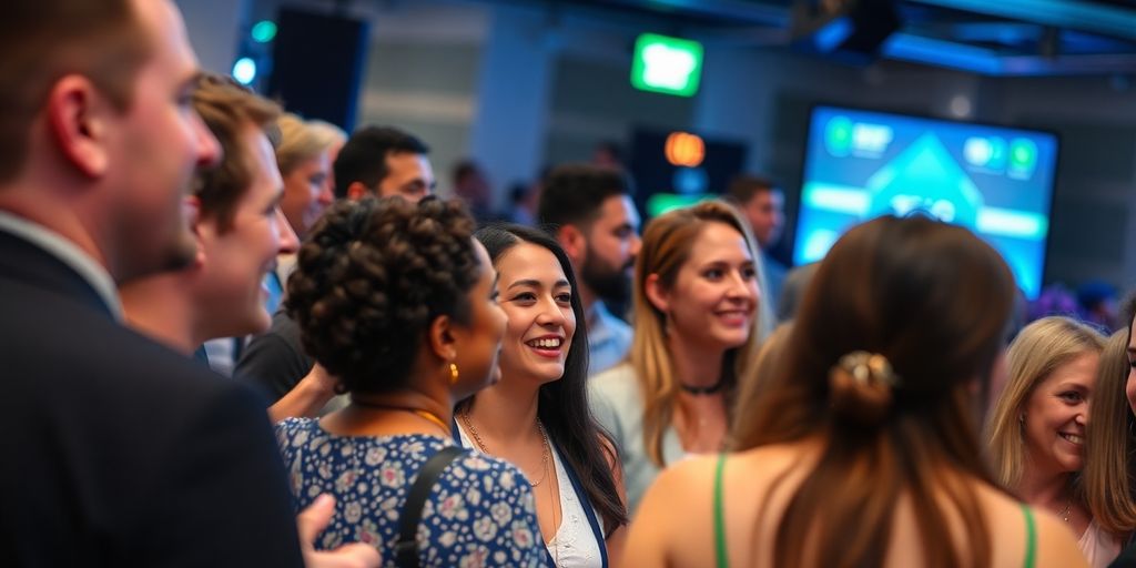 People engaging positively around an event.
