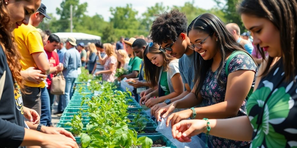 People participating in an outdoor eco-friendly event.