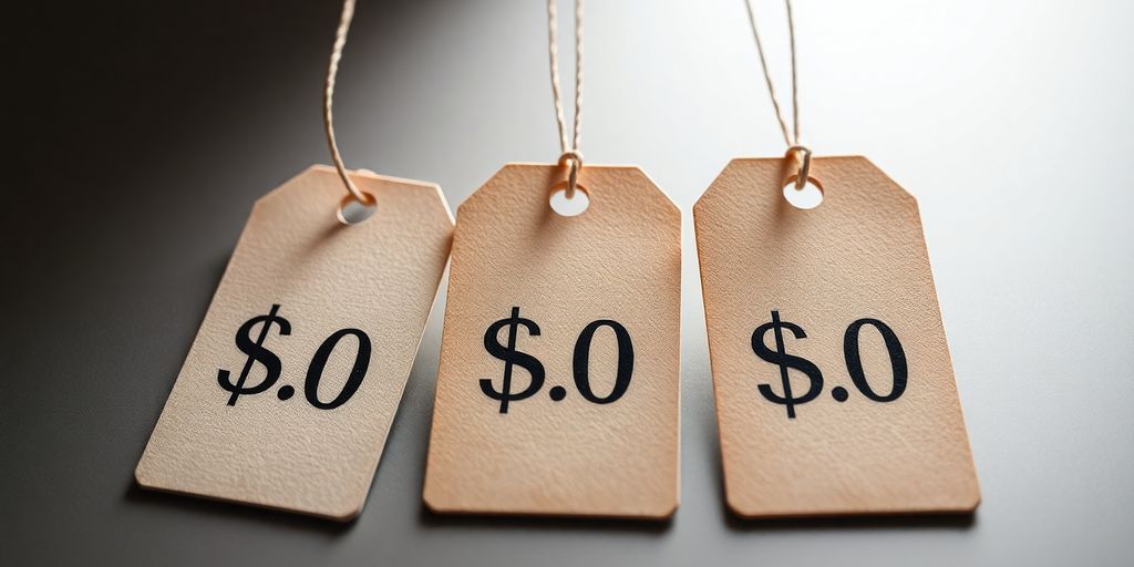 Price tags with different values ascending.