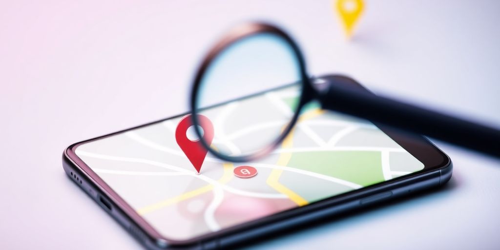 Magnifying glass over a mobile device and event map.
