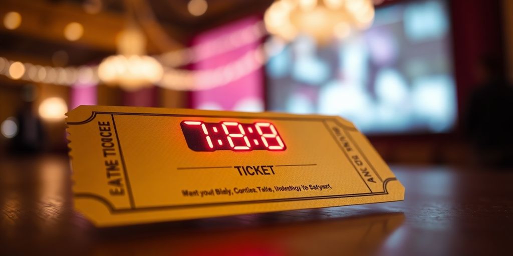 Ticket with a countdown timer on a stage.