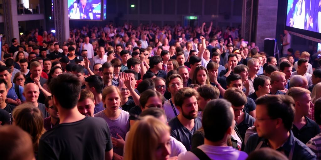 Crowd gathered at a vibrant event.
