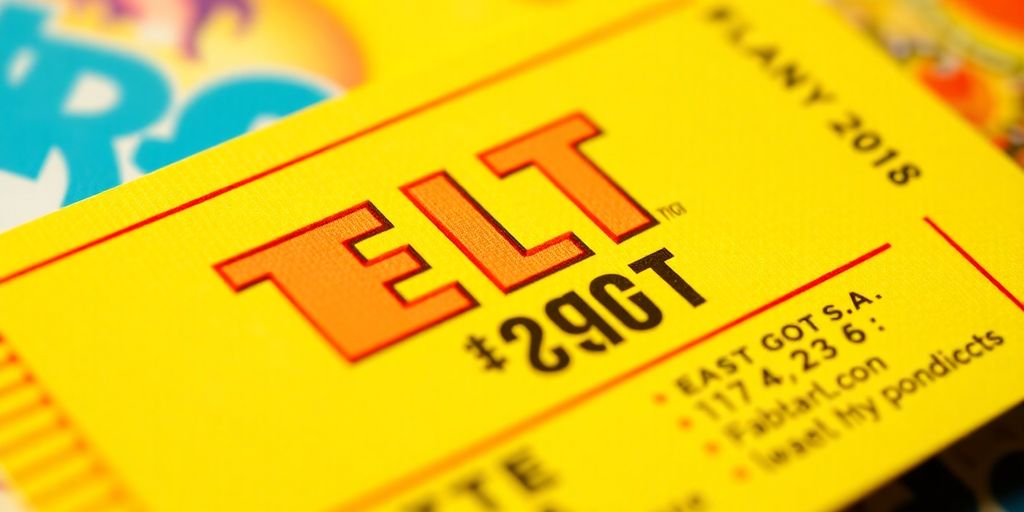 Bright ticket design with vibrant color contrast.