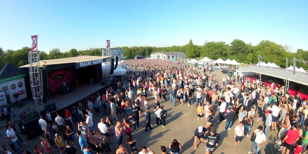 Concert crowd flowing smoothly around stage.