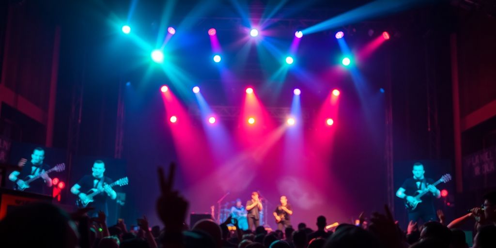 Energetic crowd at a vibrant concert.