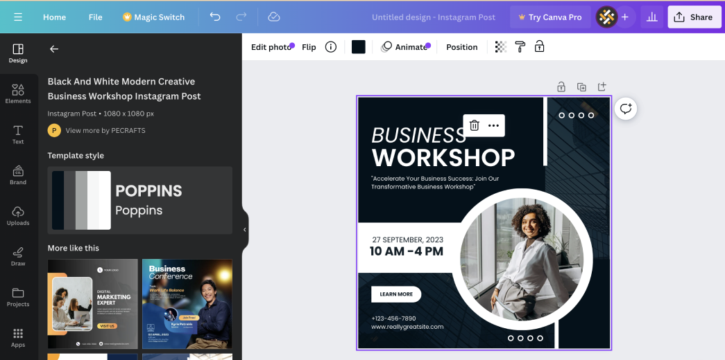 Design options and flexibility in Canva