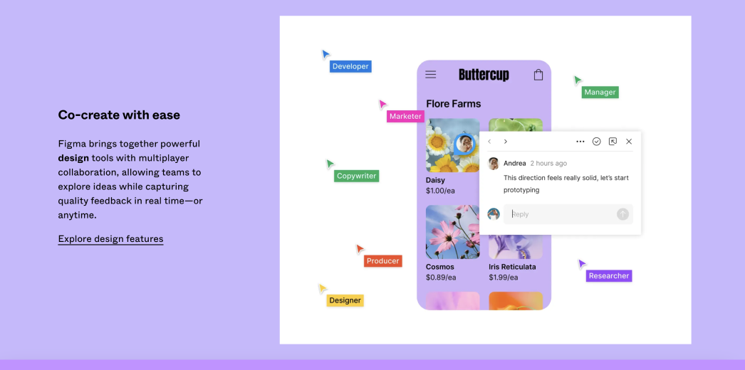 Extensive collaboration features of Figma