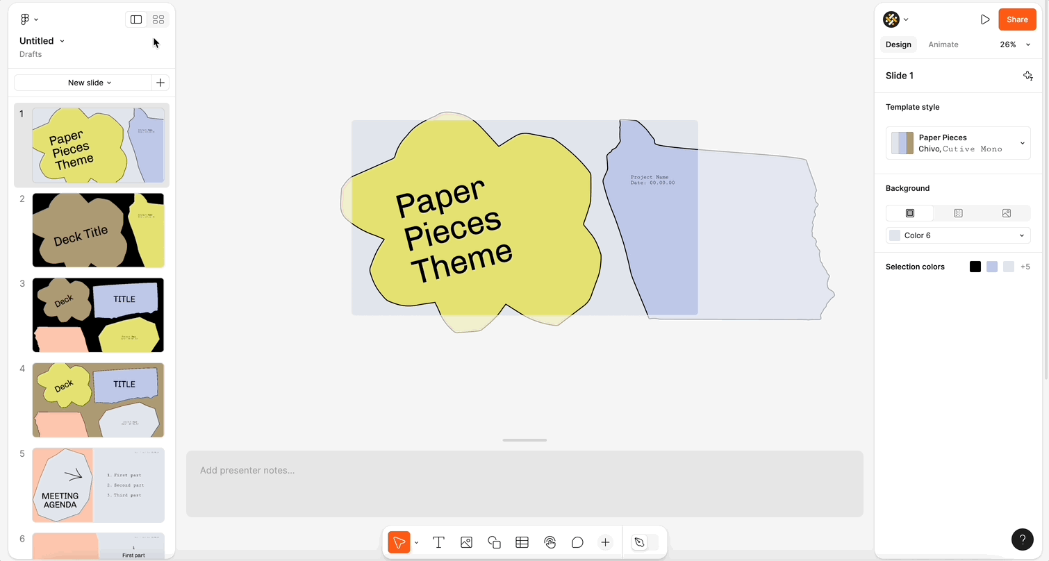 Easily switch between Slide View, Grid View, and Design View in Figma Slides for optimal presentation editing.