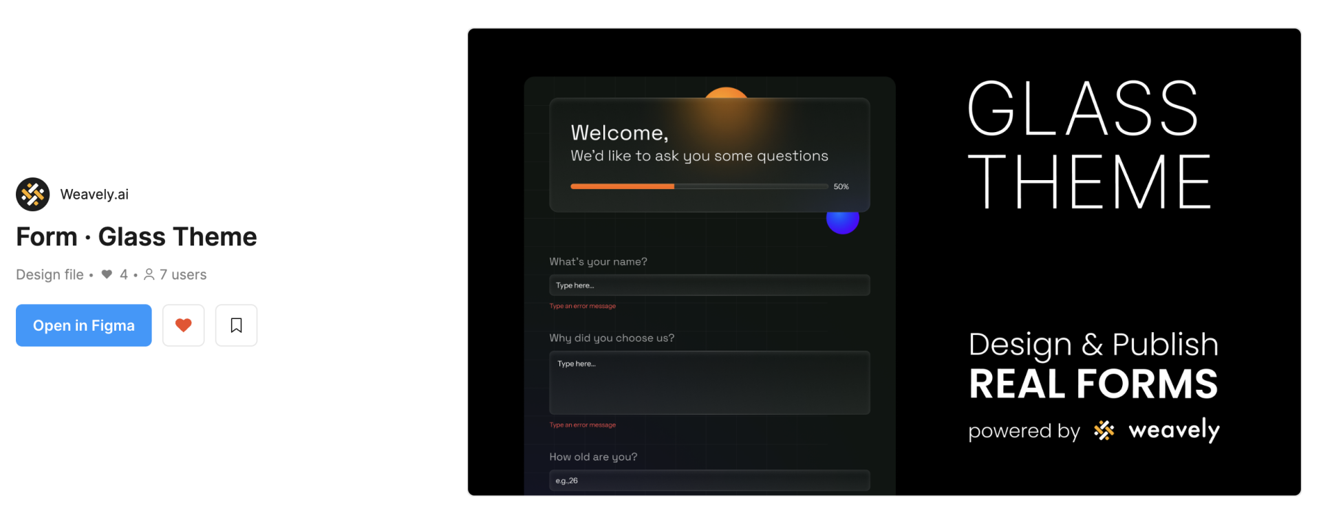 Screenshot of a glassmorphism resource by Weavely.ai in the Figma community.