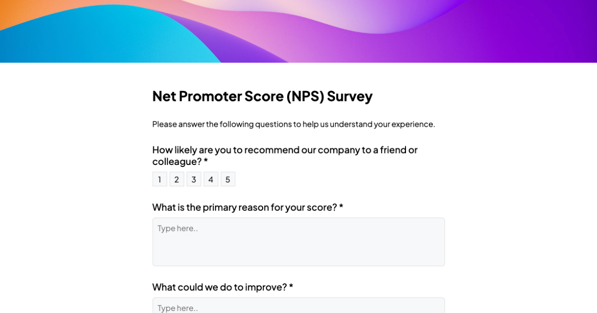 Net Promoter Score survey example, built with an AI survey builder Weavely