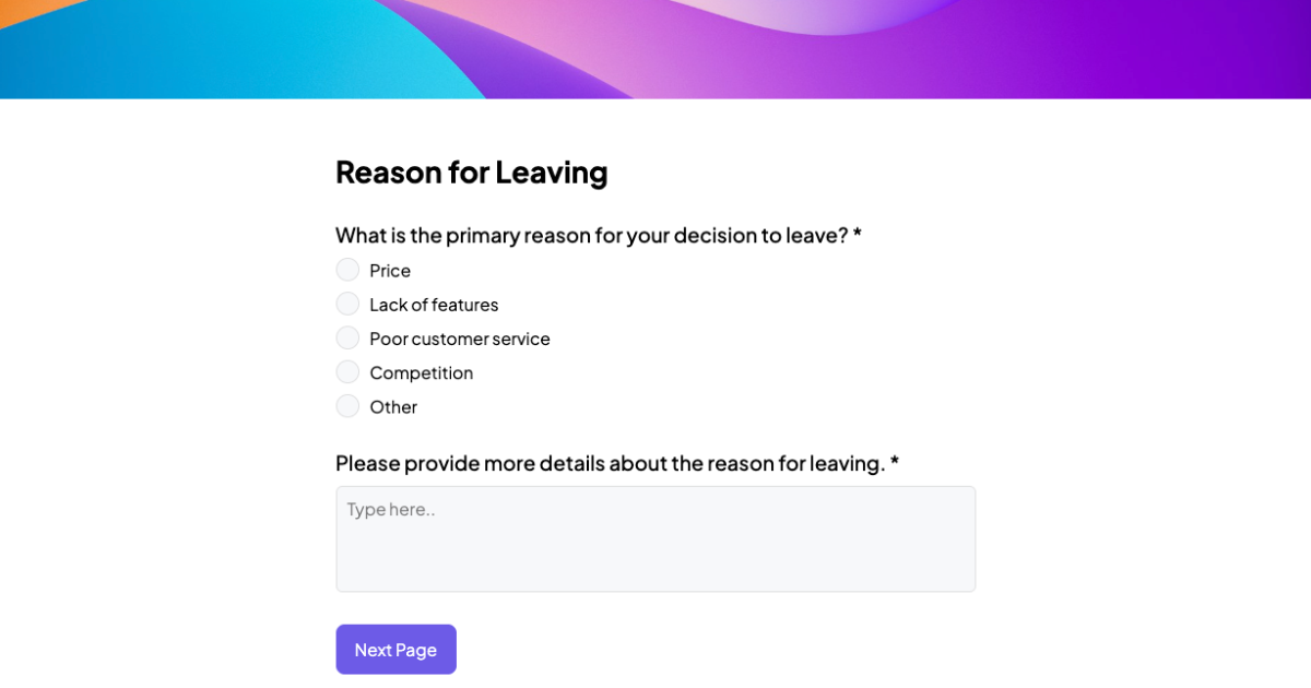  Exit survey example, collect negative feedback