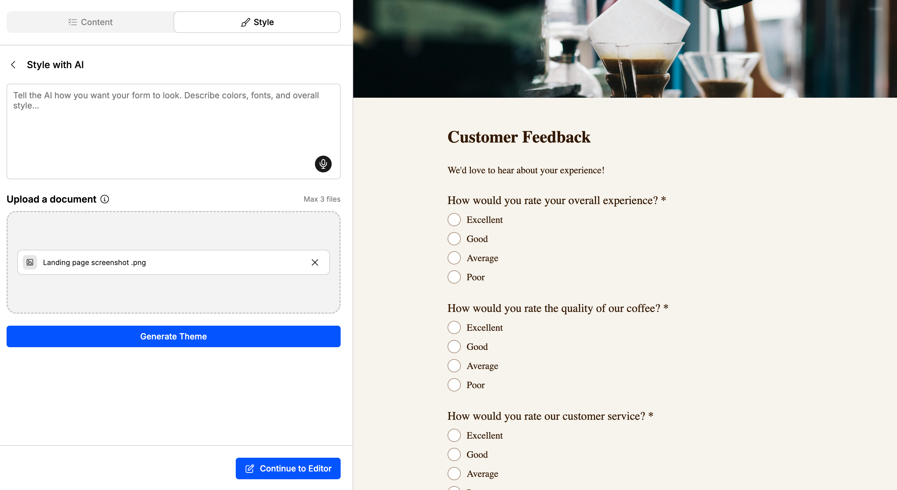Creating and designing a form to collect feedback with AI in Weavely