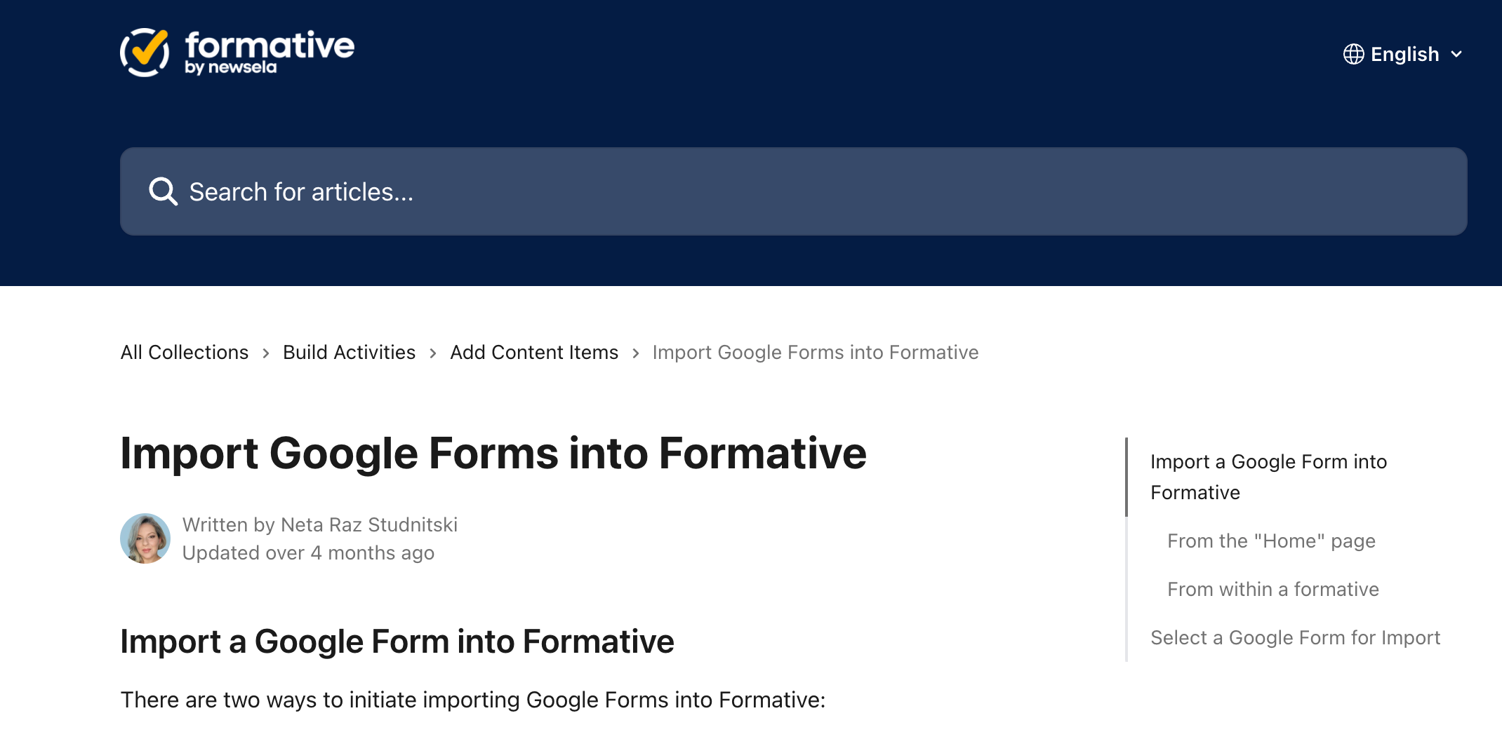 An option to import your Google form into Formative