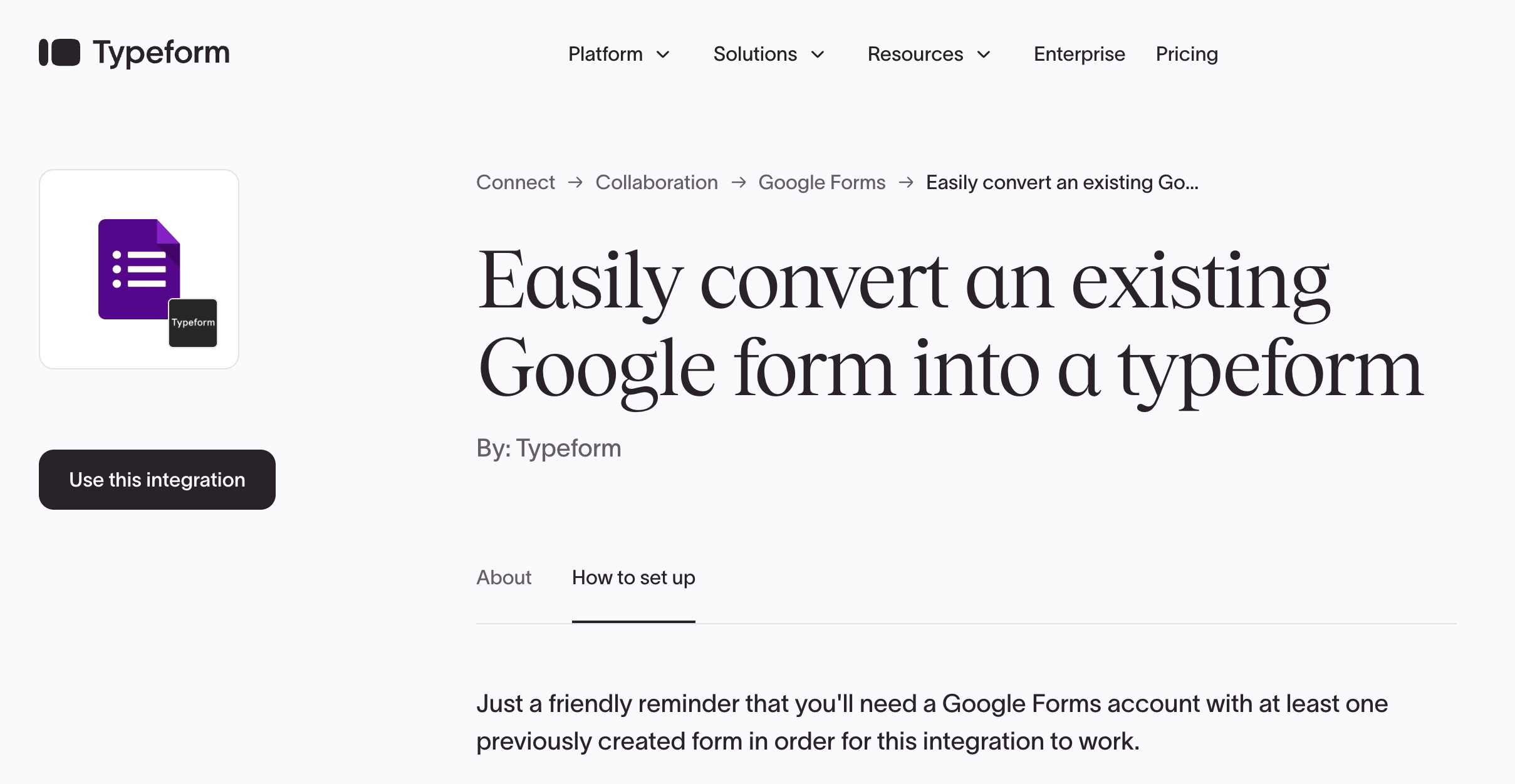 Typeform's Google Forms import feature